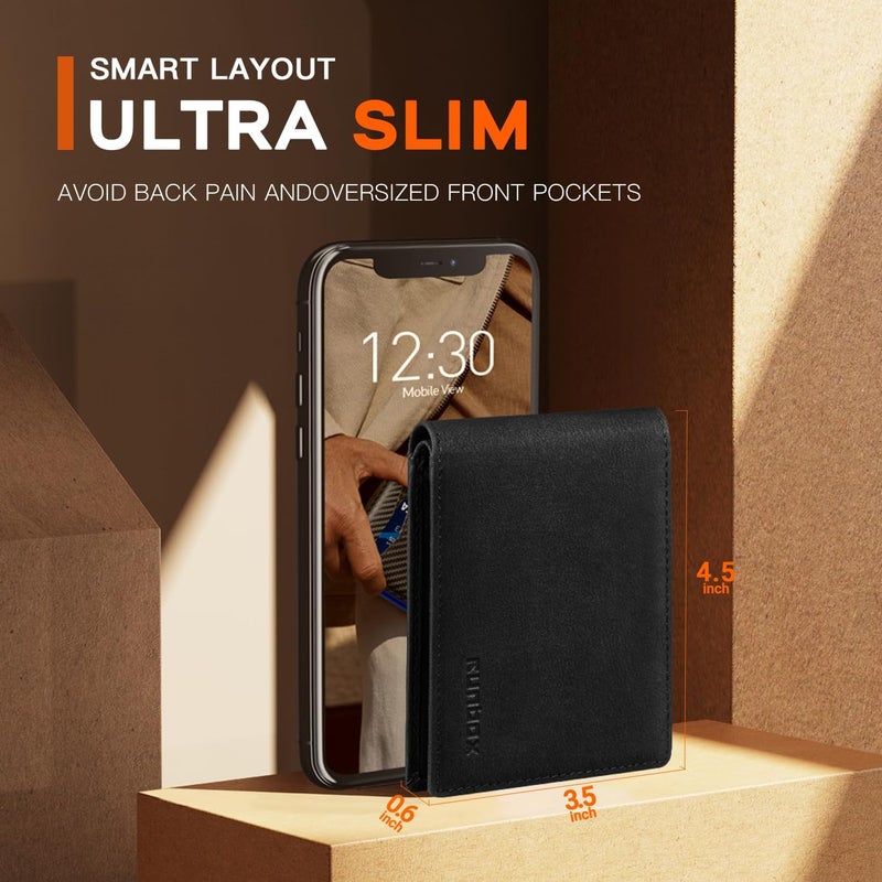 RUNBOX Wallet for Men Slim Leather Bifold RFID Blocking Minimalist Front Pocket Design with Gift Box - Image 2